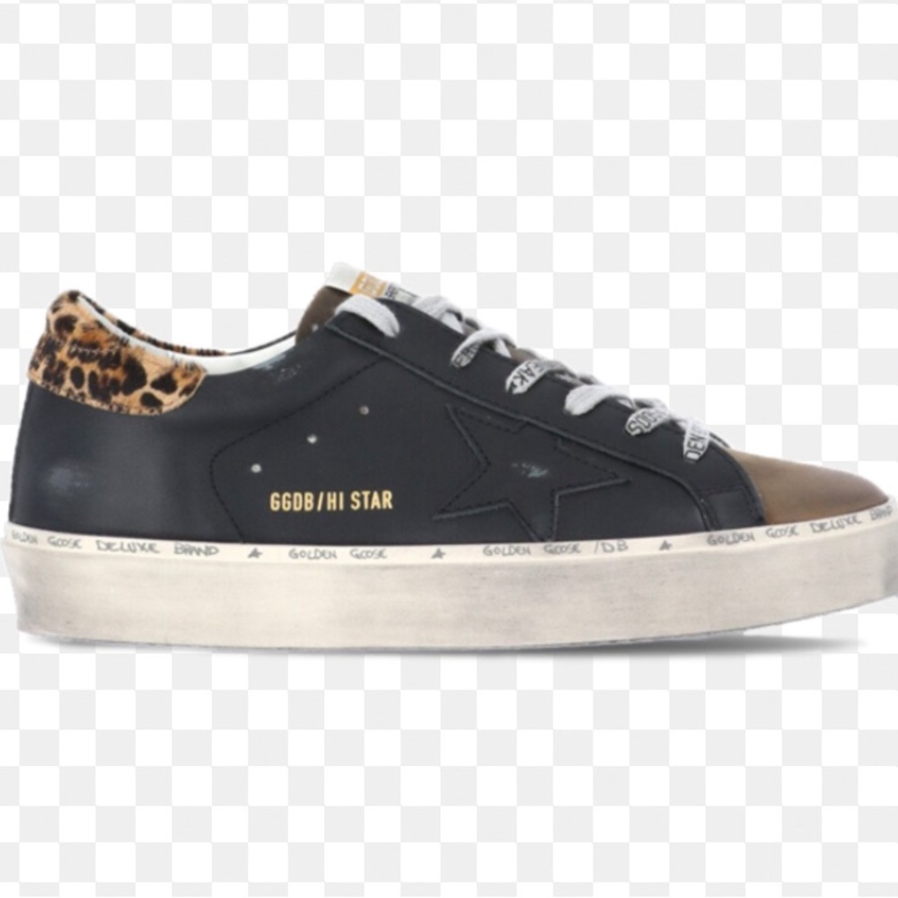 Golden Goose Black and Brown Sneakers with Leopard Detail